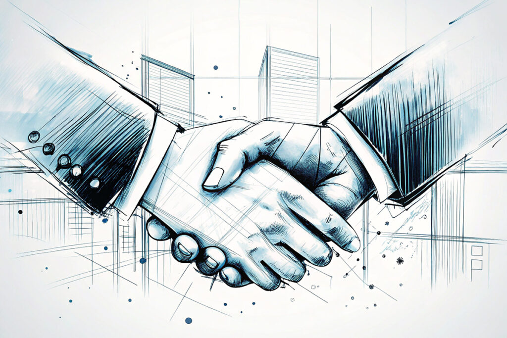 Symbolbild für Verständigungsgespräche im Strafverfahren Zwei sich kräftig umschließende Hände symbolisieren ein Verständigungsgespräche im juristischen Kontext.